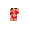 Body en résille rouge, seins nus avec gants assortis - Mapalé